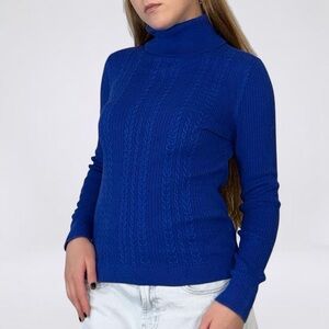 Talbots Royal Blue Cable Turtleneck Sweater